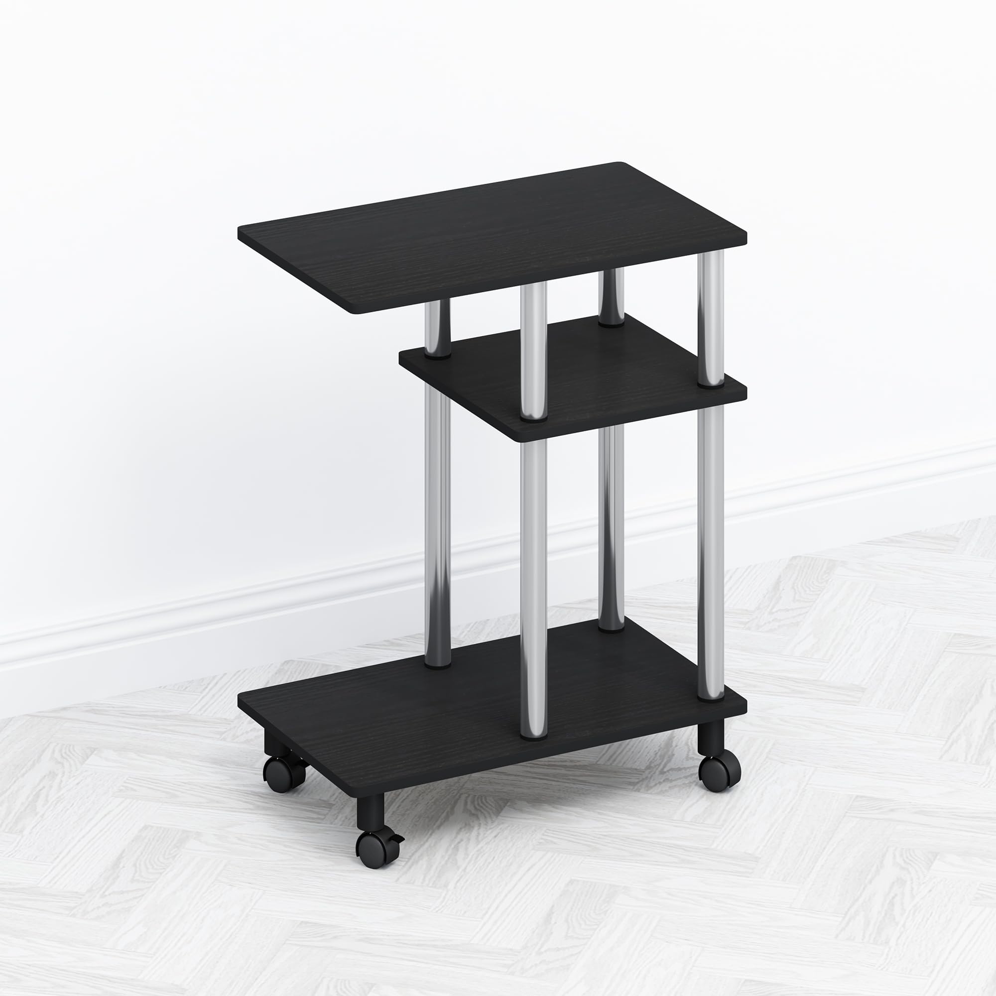 Furinno TOMI Side Table, 3-Tier C-Shape Open Shelf End Table with Wheels, Night Stand, Bedside Table, Toolless Assembly, for Living Room, Bedroom