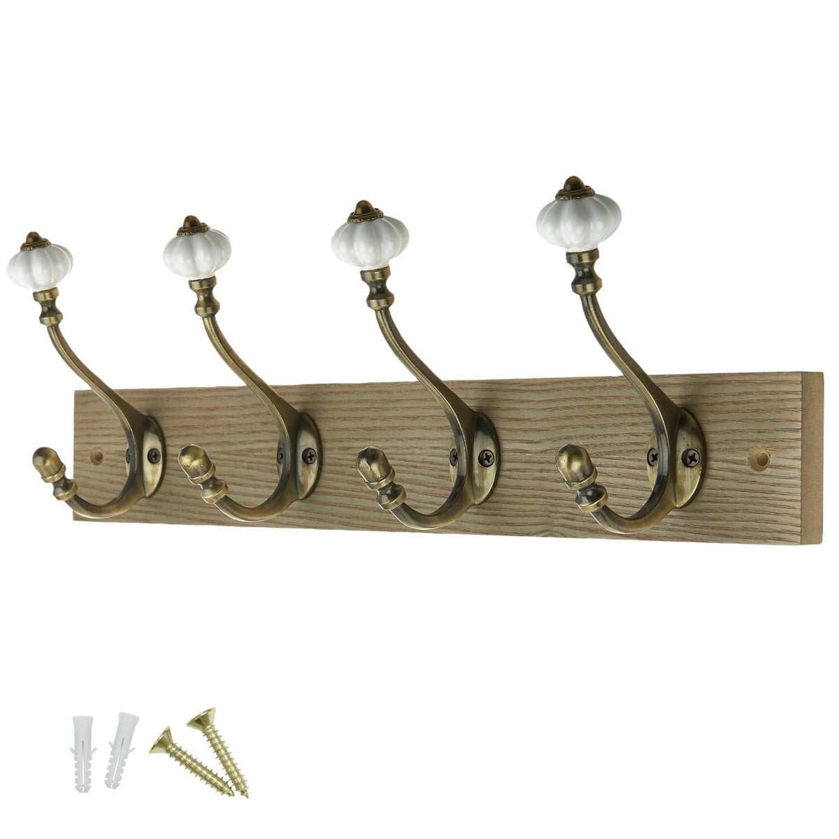 keypak Victorian Wall-Mounted Coat 4 Brass Hook 46 cm Wood Rail