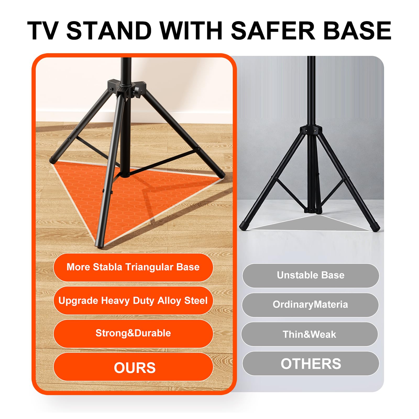 Vanconwey Tripod TV Stand,Outdoor TV Stand for 30-75 inch TVs,Black
