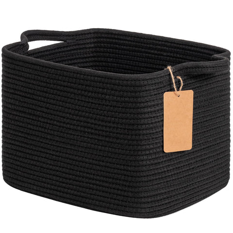 TIMEYARD Black Storage Basket Cotton Rope Woven Shelf Basket with Handles