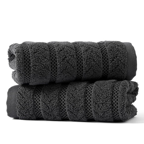 sense gnosis Grey Hand Towel Set of 2 Soft Ribbed Striped Jacquard Pattern 100% Cotton Absorbent Luxury Decorative Towel for Bathroom 13 x 29 Inch