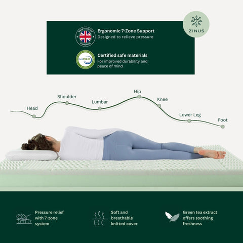 Zinus 3ft Single Memory Foam Mattress infused with Green Tea - (90 x 190 cm) - 5'' Height - Medium Firm Orthopaedic Support - Breathable Comfort