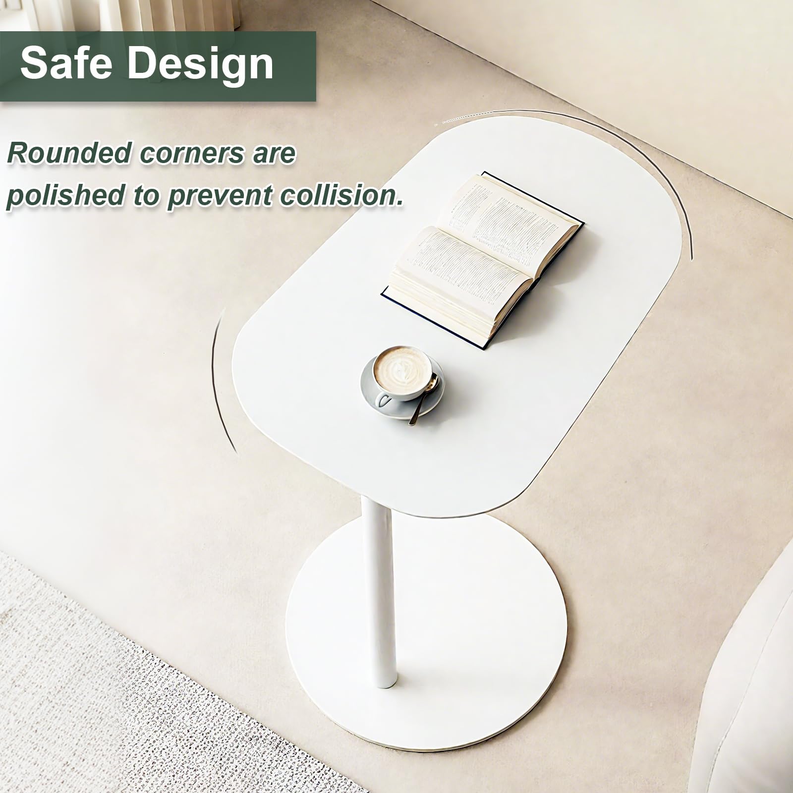 YunMeoCool 70cm Metal C Shaped Side Table, Modern C Shaped End Table for Sofa/Bed, Small Iron Couch Tables That Slide Under
