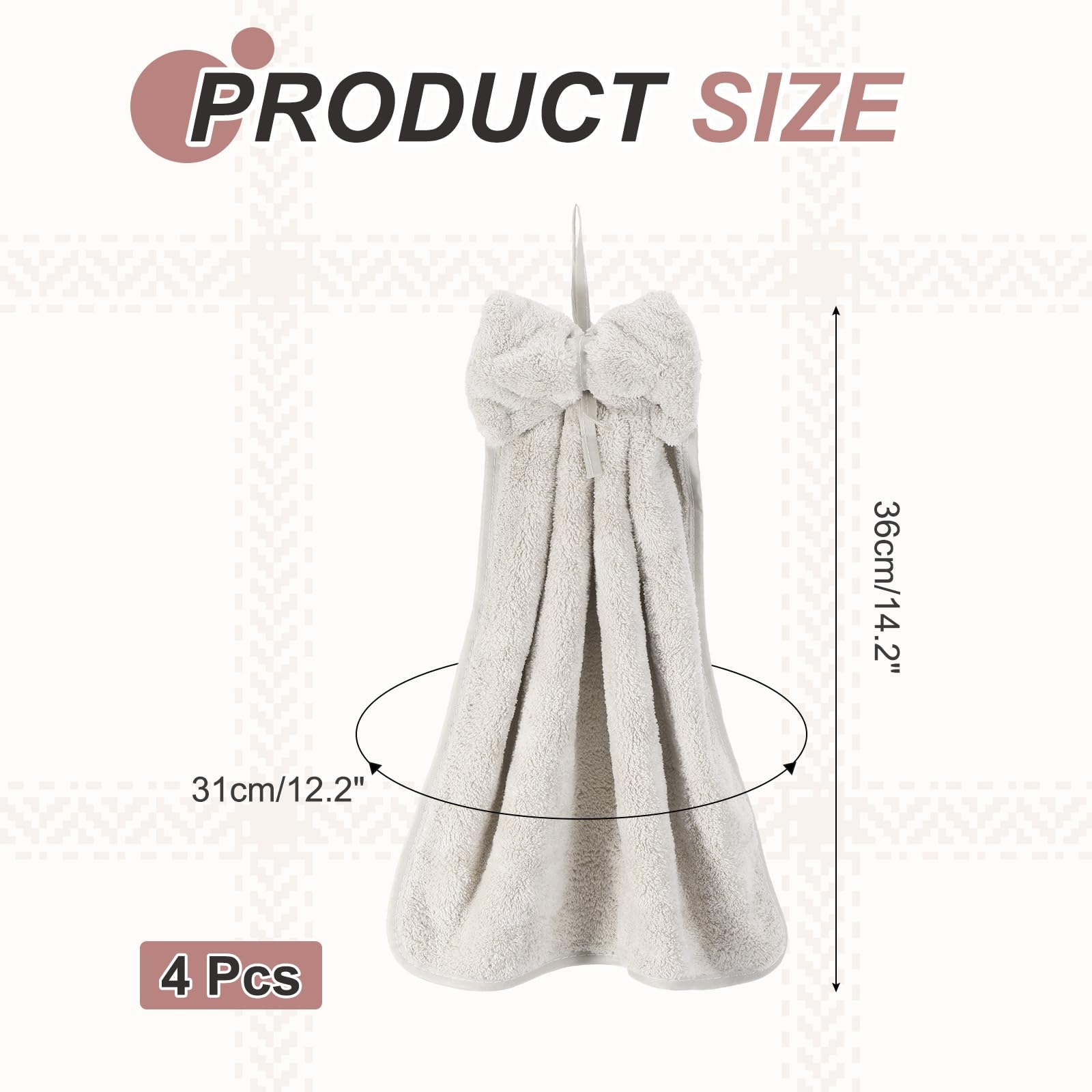 sourcing map 4Pcs Bow Hand Towels with Hanging Loop, 14.2" x 12.2" Soft Coral Fleece Microfiber Bowknot Hanging Hand Dry Towels Quick Dry and