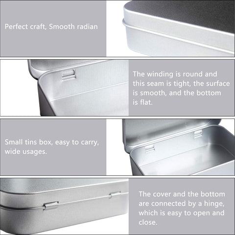 DARUITE Small Metal Tins with Lids, Rectangular Empty Hinged Tins, 6 Pcs