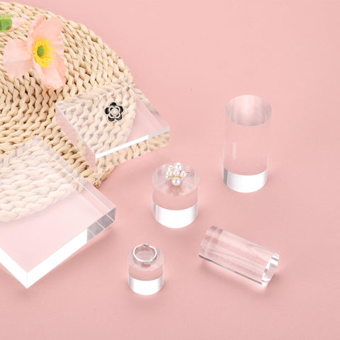 sourcing map 2pcs Acrylic Cylinder Display Blocks, 50 x 50 mm/2" x 2" Clear Jewelry Display Base Polished Cube Riser Stand Display Holder Base for