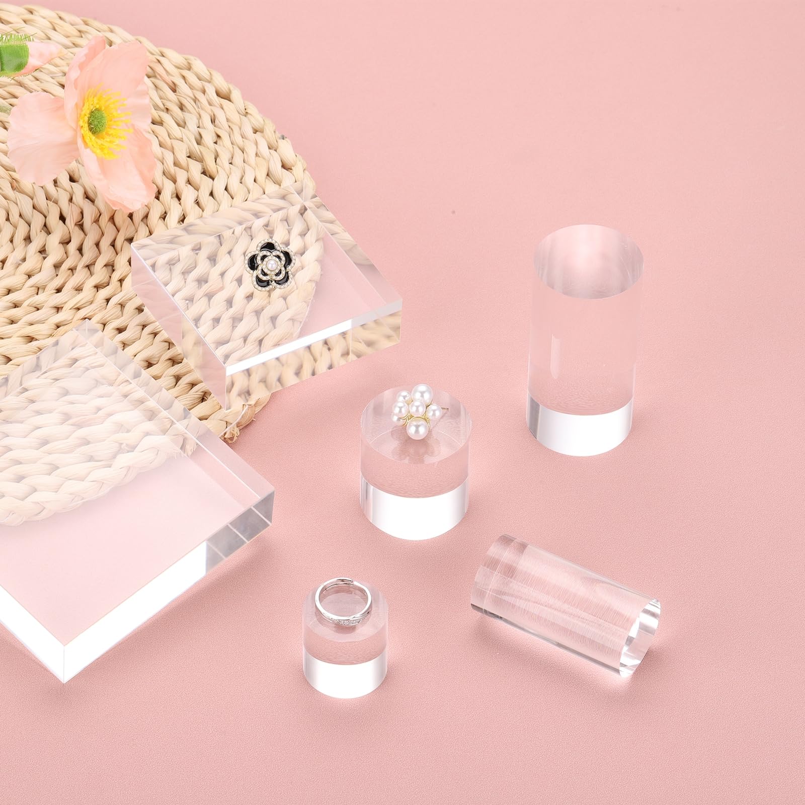 sourcing map 2pcs Acrylic Cylinder Display Blocks, 40 x 80 mm/1.6" x 3.1" Clear Jewelry Display Base Polished Cube Riser Stand Display Holder Base