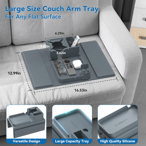 Couch Cup Holder - Anti-Slip Sofa Armrest Tray with Dual Side Pockets - Silicone Anti-Spill Sofa Drink Holder Arm with Phone Holder
