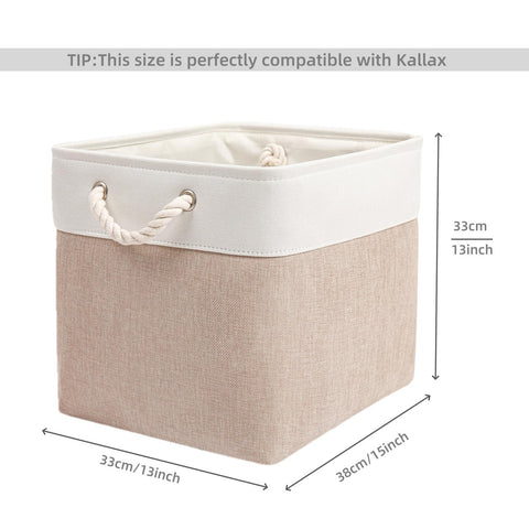 Mangata Fabric Storage Baskets,33 x 38 x 33cm Large Foldable Storage Boxes for Organizing Clothes Shelf Nursery Closet(Beige/White, Set of 3)