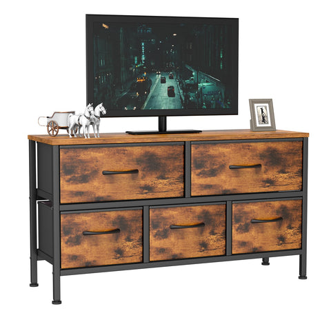 Feonase Bedroom Chest of Drawers, 5 Fabric Drawers Dresser with Metal Frame and MDF Top Board, Modern Storage Unit for Bedroom Living room, Entryway