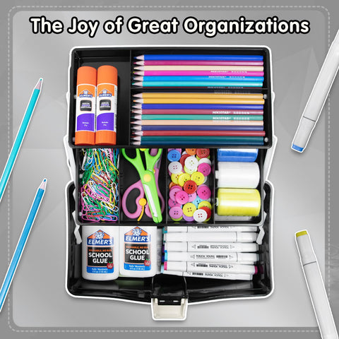 Creahaus 12in 3 Layer Multipurpose Storage Box/Craft Storage Boxes With Compartments/Plastic Black Tool Box/Medicine Storage Box/Hair Accessories