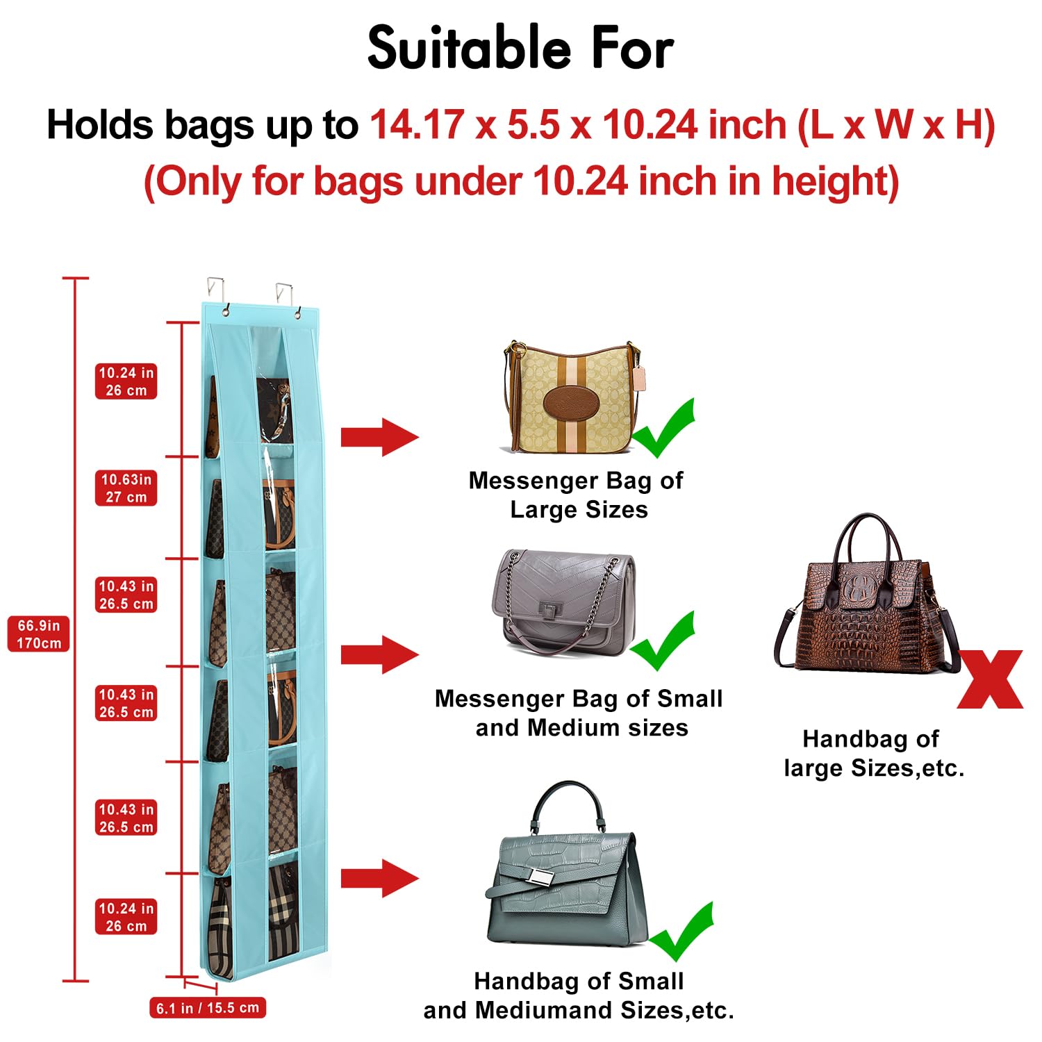Lirex Over the Door Purse Organizer, Space-Saving Handbag Storage Purse Organizer Clothing Closet Purse Hanger for Scarves, Hats, Legging Organizer