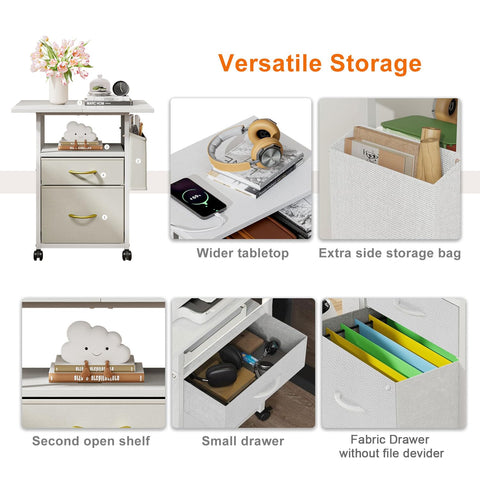 Printer Stand with 2 Fabric Drawers Mobile File Cabinet,End Table On Wheel