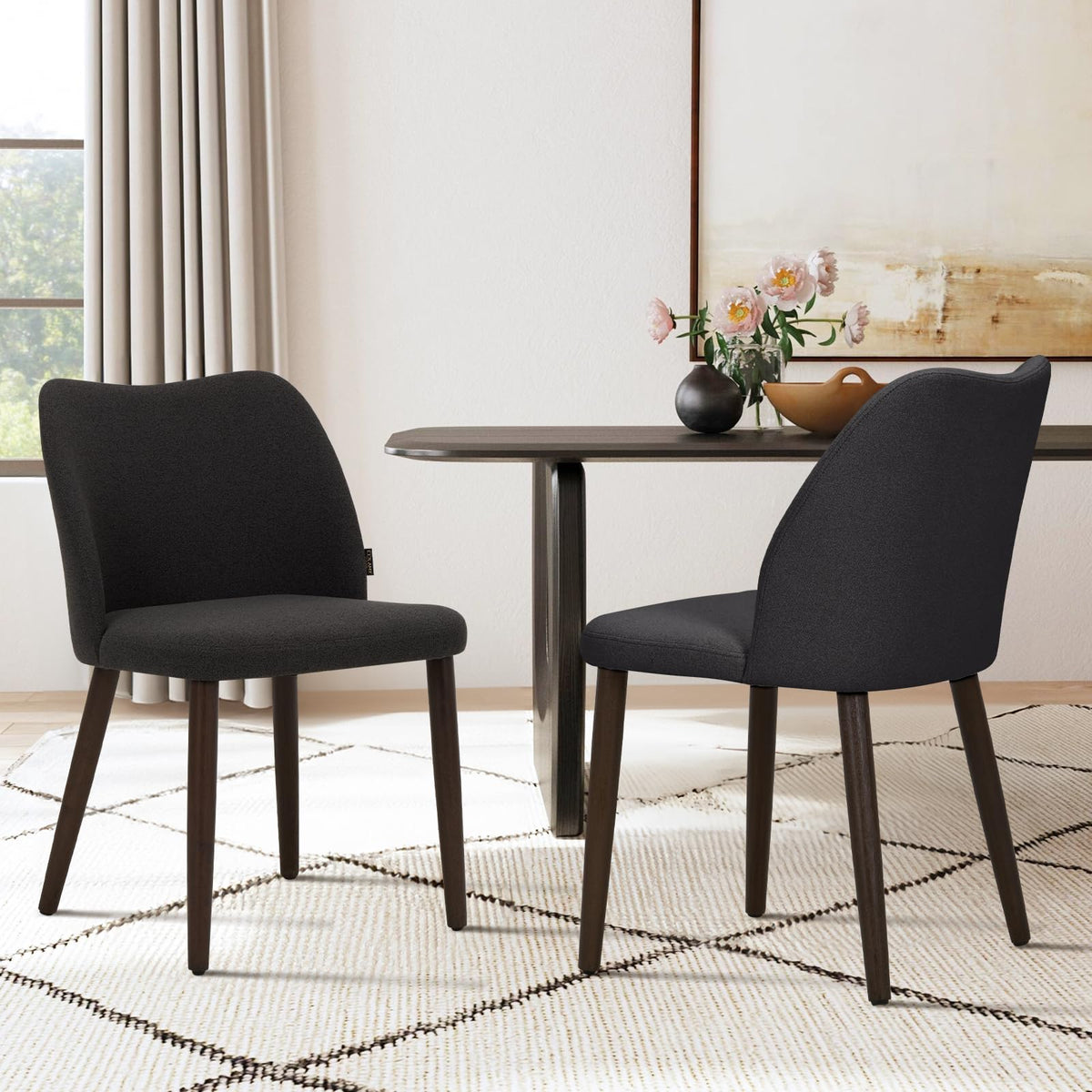 COLAMY Upholstered Dining Chairs, Modern Fabric Dining Room Kitchen Side Chair with Padded Seat and Wood Legs for Restaurant/Cafe,White
