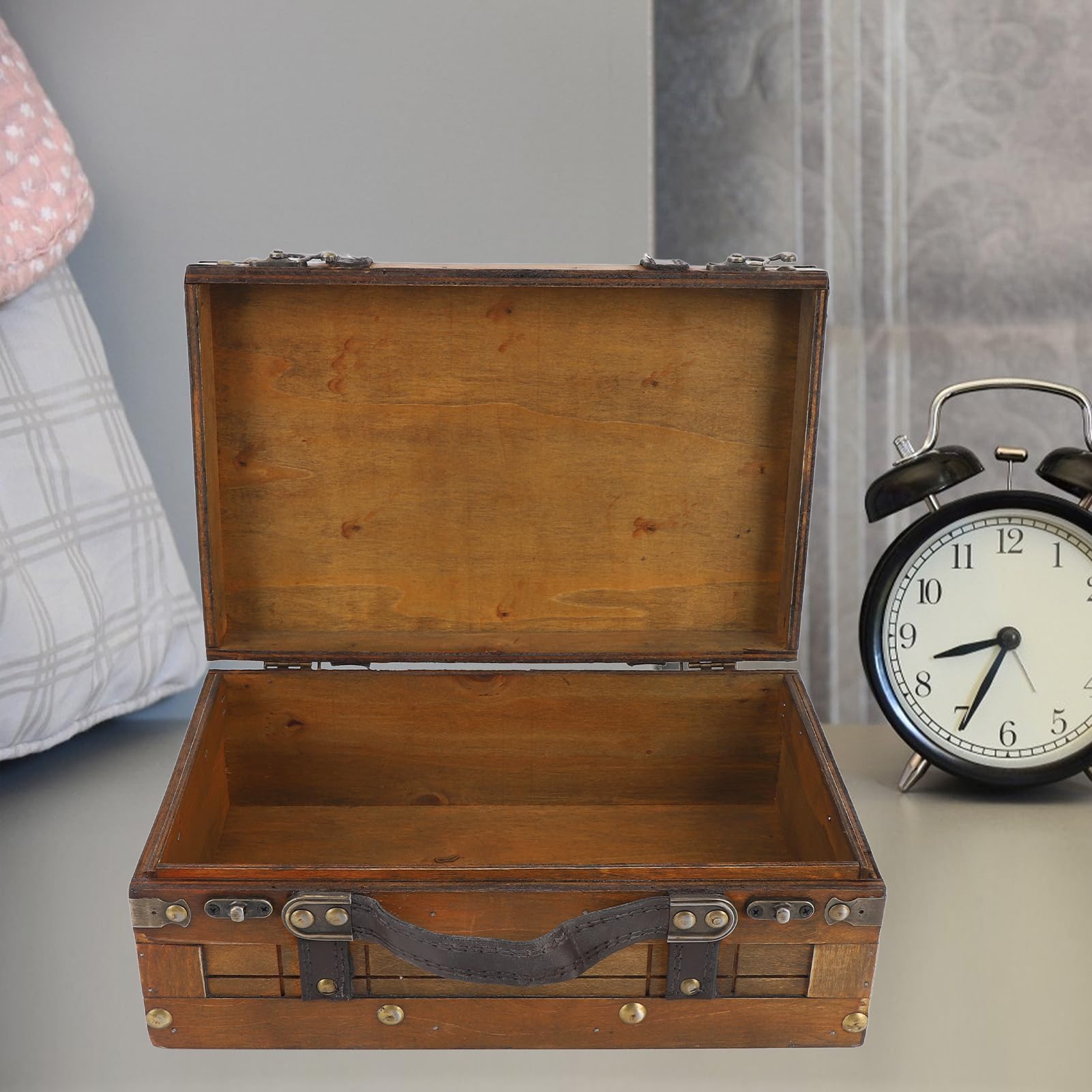 Topiky Distressed Wooden Chest Handbag, Vintage Storage Trunk (Small)