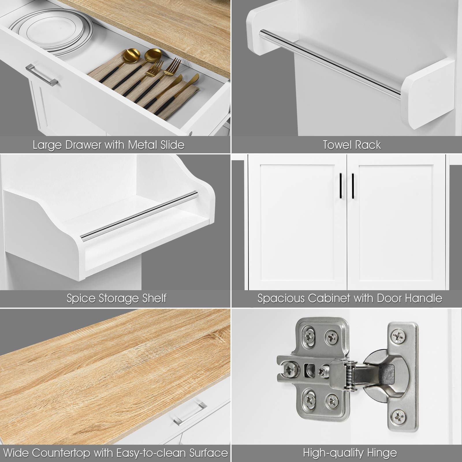 GiantexUK Kitchen Island Cart (White, 116 x 40 x 85 cm)