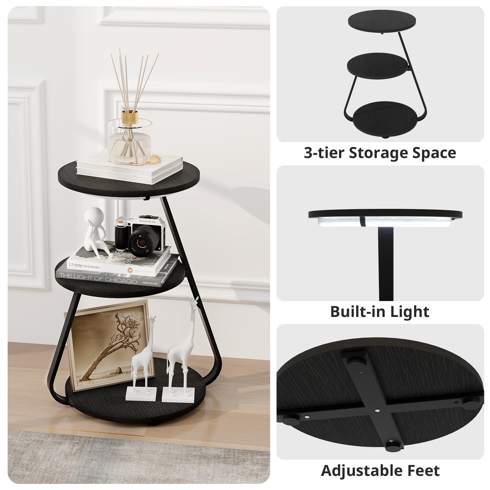 ARTETHYS Side Table, Small Round Coffee Table, Black