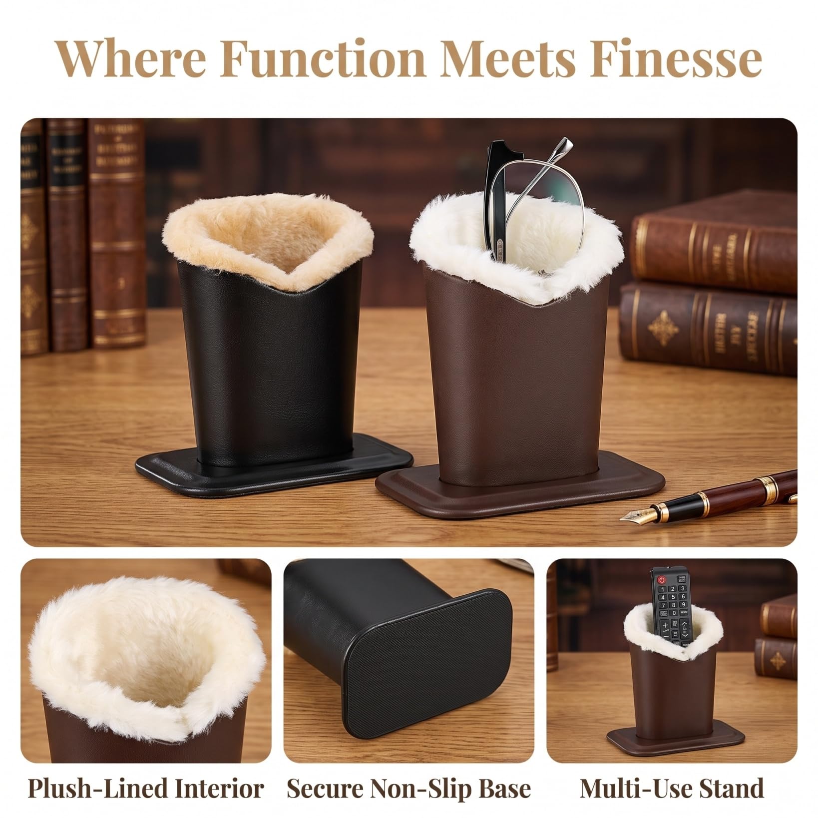 TOYANDONA 2pcs Elegant Eyeglass Holder with Lining Leather Stand for Sunglasses and Spectacles for Desk Nightstand Keeps Lenses Scratch Organized