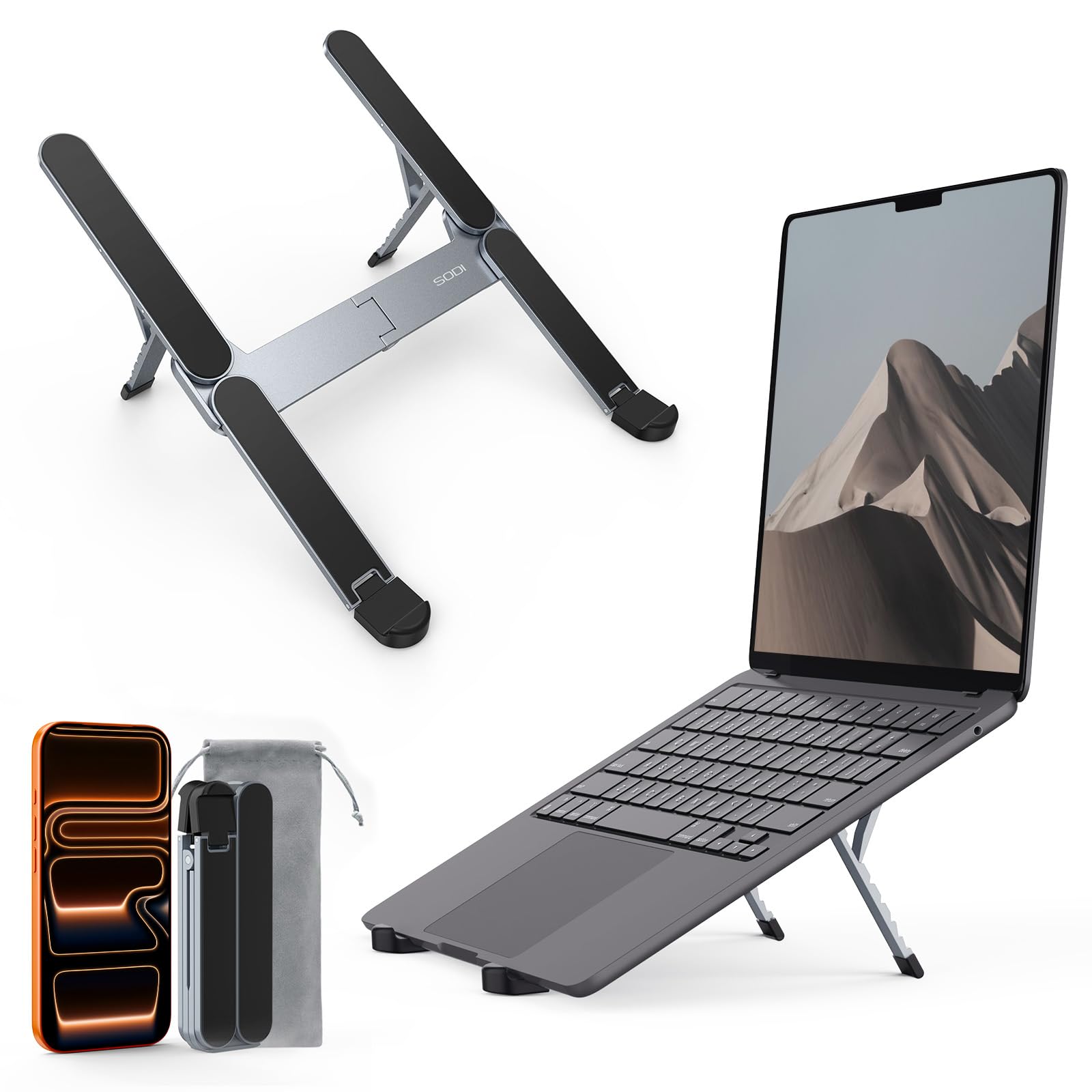 SODI Laptop Stand, Pocket-sized, Foldable and Portable Laptop Stand, 6 Adjustable Levels, Lightweight for Travel/Library/Cafe