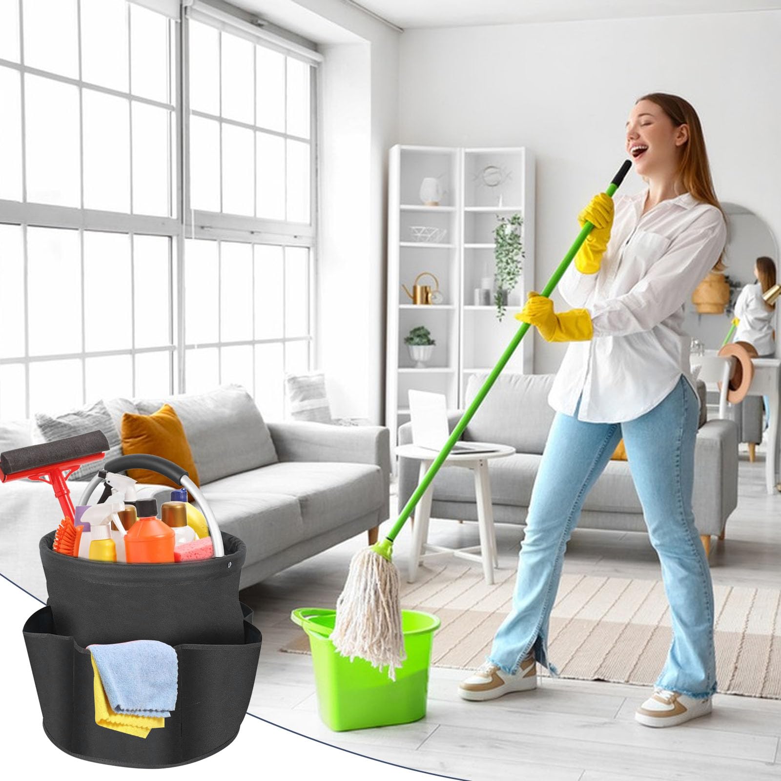DMJJSD® 17L Cleaning Caddy with Handle Storage Box for Cleaning Utensils Multi Pocket Collapsible Cleaning Organiser Caddy Durable Cleaning Organiser