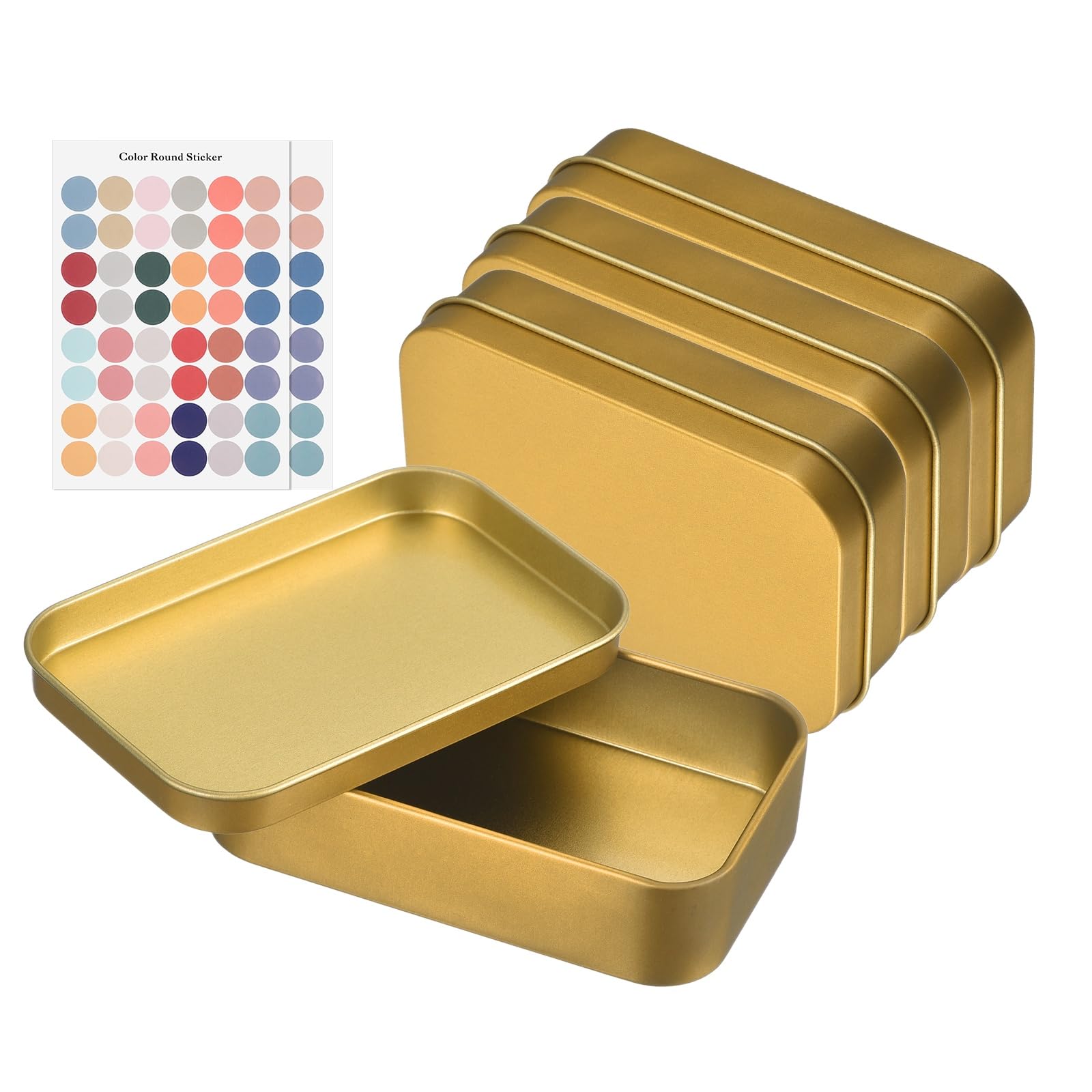 sourcing map 4Pcs Metal Tin Box Container, 3.7x2.4x0.9 Rectangular Empty Box with Self Adhesive Colored Stickers