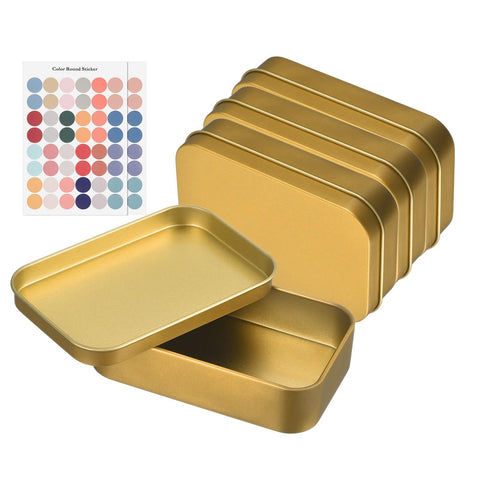 sourcing map 4Pcs Metal Tin Box Container, 3.7x2.4x0.9 Rectangular Empty Box with Self Adhesive Colored Stickers