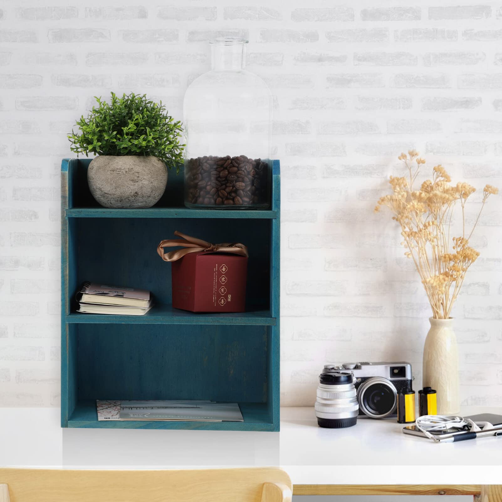 Garneck Solid Wood Desktop Storage Holder Multi-Layer Desk Shelf for Sundries Mini Bonsai Small Decor and Home Office Organisation 31.00 X 25.00 X
