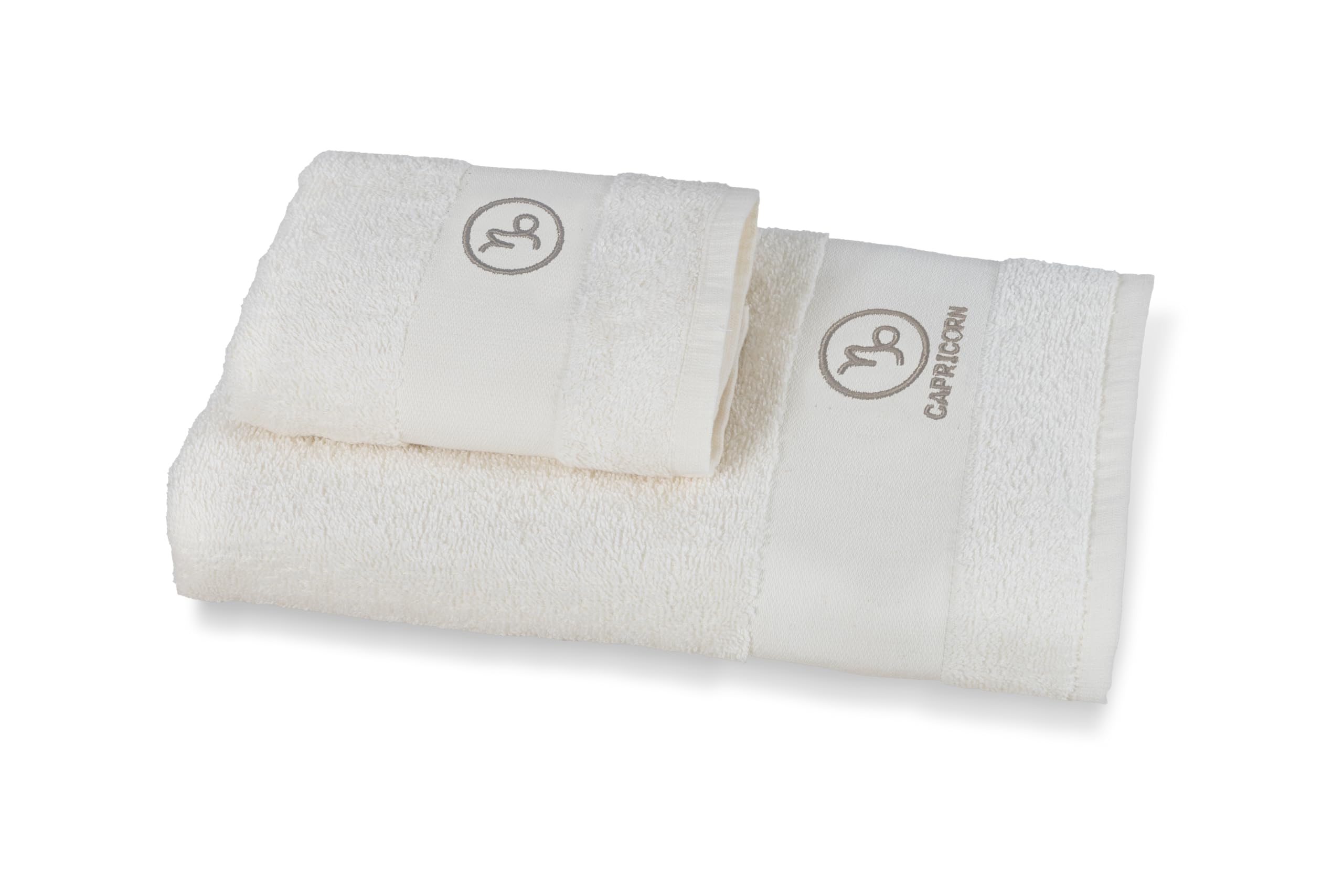 zer0bed Zodiac Zodiac Bath Towel Set, Set of 2, Face Towel, Guest Towel-Bidet, 100% Cotton, Plain with Embroidery, Capricorn