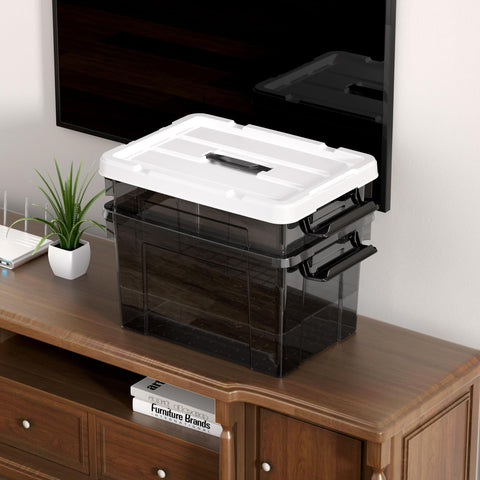 Cetomo 20L*6 Storage Boxes, Carry Plastic Storage Box with Lids, Organizing Container with Handle and Secure Latching Buckles, Stackable, Nestable