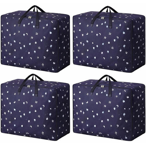 4 Pcs 105L Large Moving Bags Oxford Fabric Storage Bags with Zips, Blue