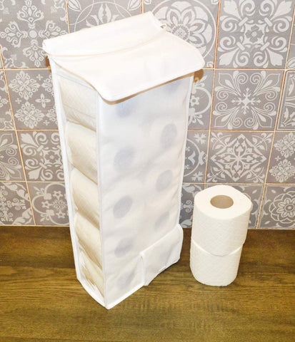 Hanging Toilet Roll Holder Organiser Storage bathroom fabric storage dispenser white made in the UK