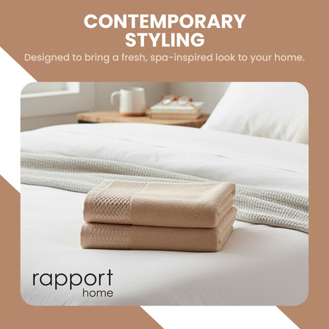 Rapport Home Eden Weave Bath Sheets 2 Pack | Mink 90x140cm | Luxurious 500GSM 100% Cotton | Oeko-Tex Certified Absorbent & Soft Bathroom Towels