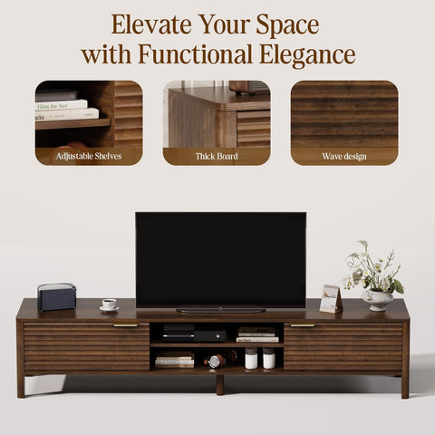 IKALIFE 180cm Walnut TV Unit, Wooden TV Stand Cabinet with Storage