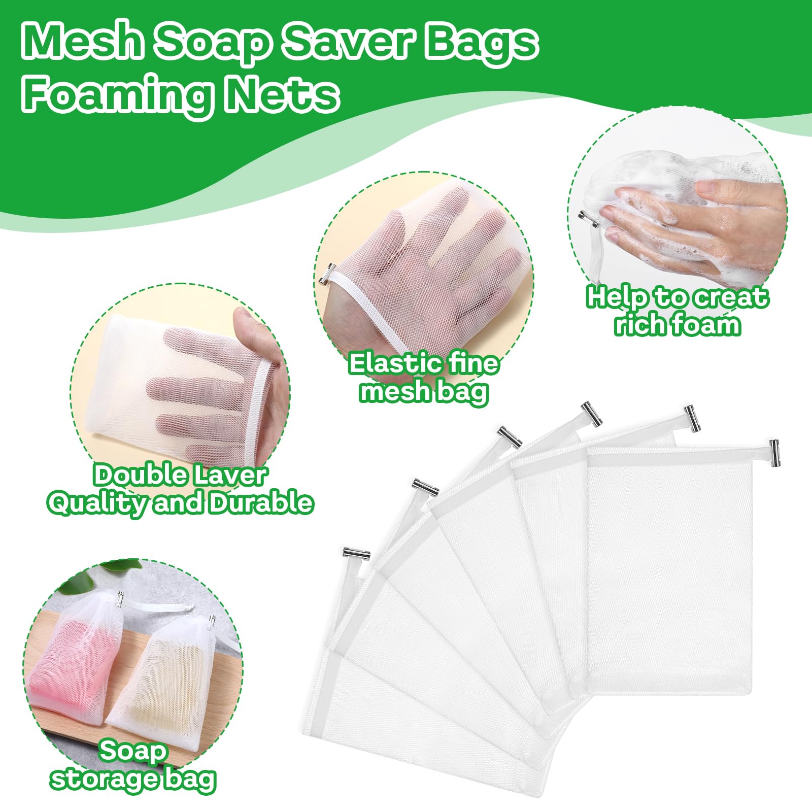 6 PCS Mesh Soap Saver Pouch Double-Layer Soap Saver Bag with Drawstring Soap Bag Soft for Shower Exfoliating Mesh Soap Bag for Foaming and Drying