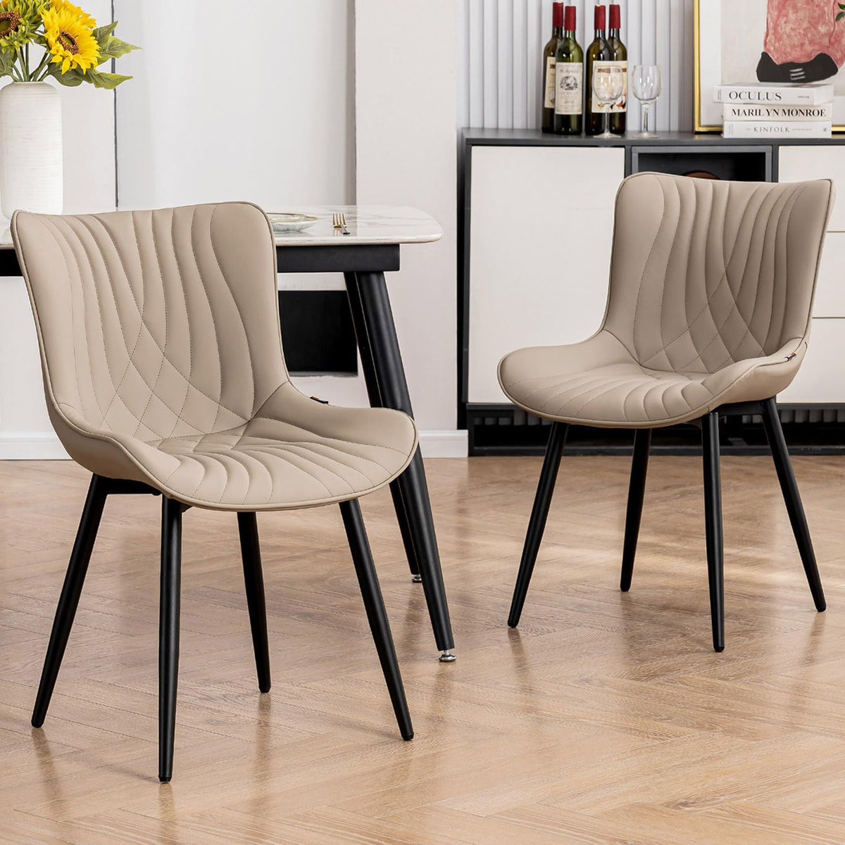 Kidol&Shellder Dining Chairs Set of 2, Modern Dining Room Chair, Khaki
