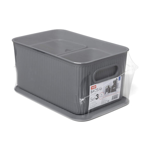 TATAY 7010814 Multipurpose Organiser Set with Lid, 3 x Charcoal Grey, Medium (Pack of 2)