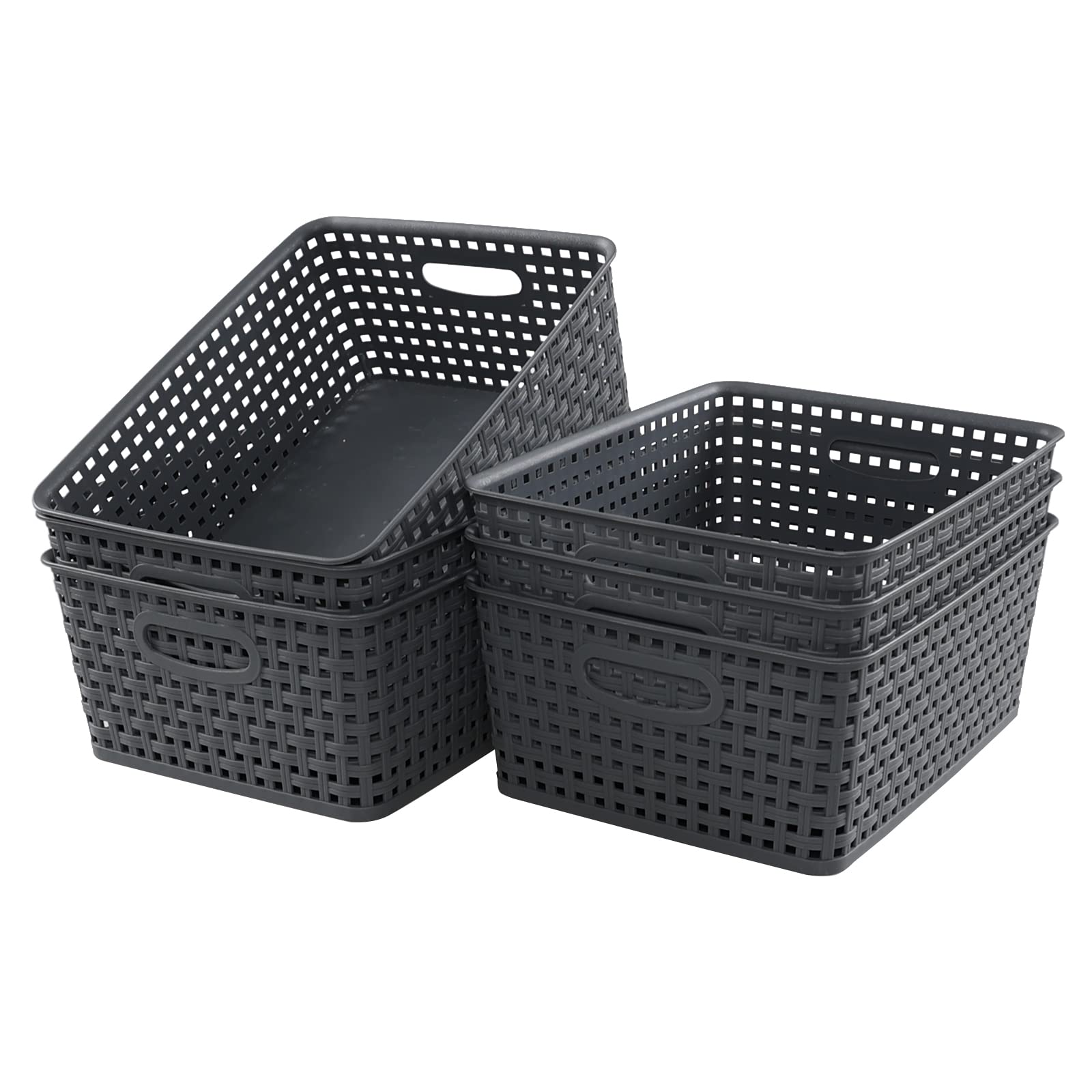 Ortodayes Weave Storage Basket, 6 Pack Small Plastic Baskets, Dark Grey, 8 L