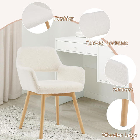 YEEFY Desk Chair No Wheels Vanity Chair Comfy Accent Chair for Living Dining Room Bedroom Home Office Mid Century Modern Upholstered Armchair with