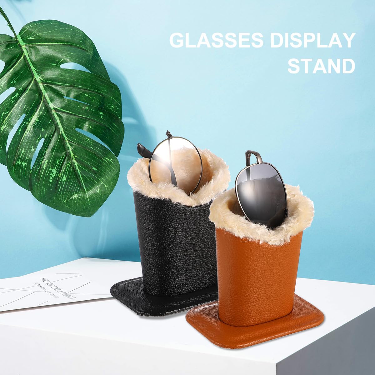 Holibanna Glasses Display Stand 2 pack Lychee Stripe Eyeglass Holder with Lined Interior Portable Spectacle Holder Stand for Desk Home and Car Storage