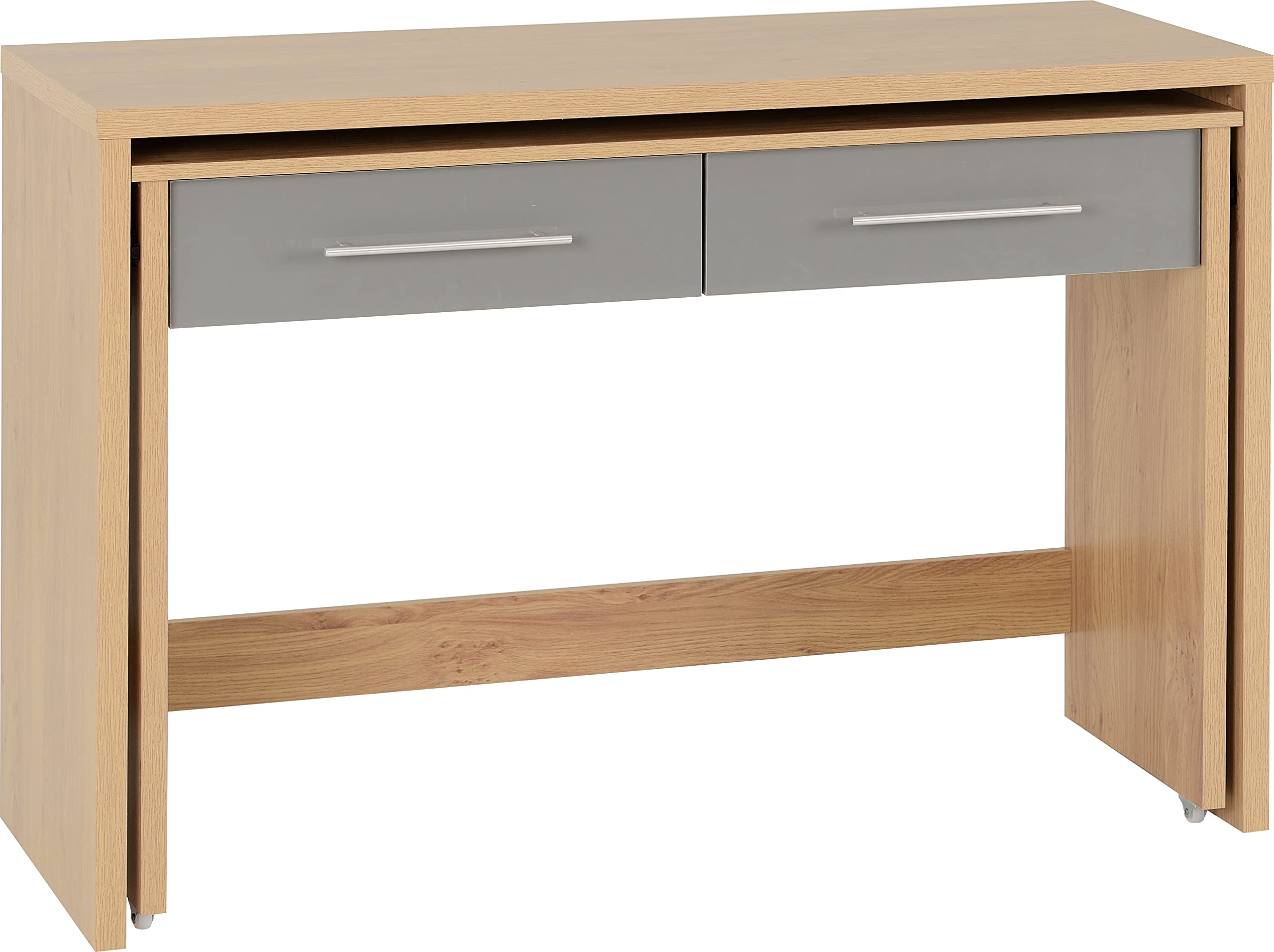 Seconique Seville 2 Drawer Slider Desk in Grey Gloss/Light Oak