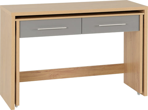 Seconique Seville 2 Drawer Slider Desk in Grey Gloss/Light Oak