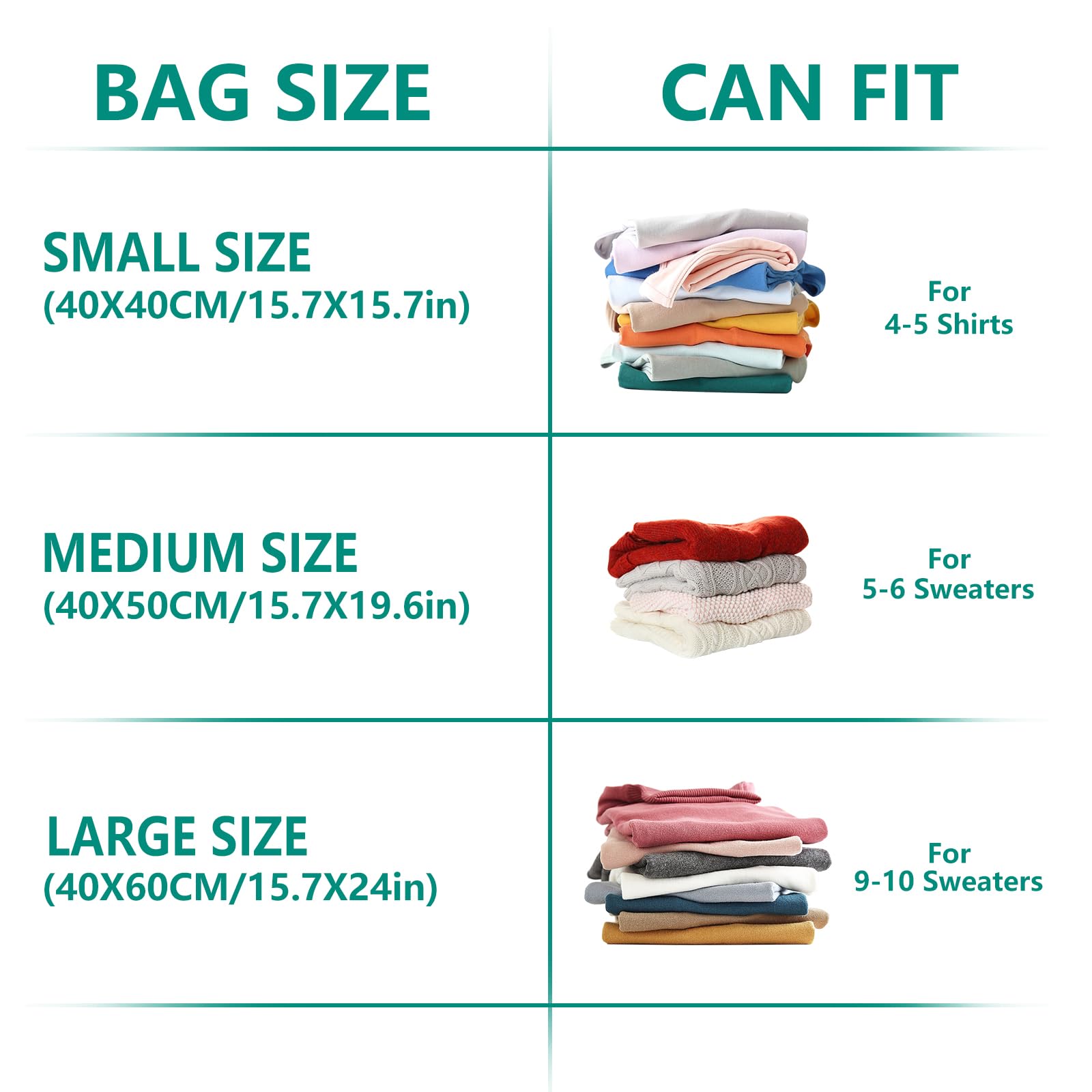 Vacuum Bags for Clothes 9Pcs with Air Pump (3x40x40, 3x40x50, 3x40x60)