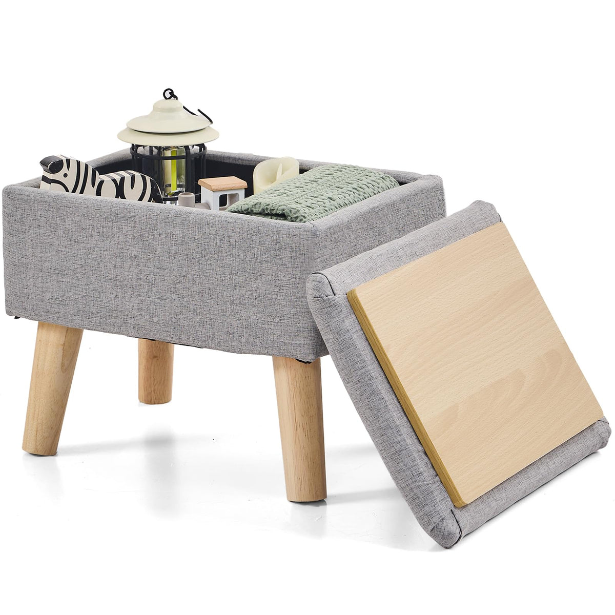 BRIAN & DANY Footstool Ottoman with Storage, Linen Rectangle Storage Ottoman, Foot Stool with Legs Sofa Footrest for Living Room Entryway Office, Gray