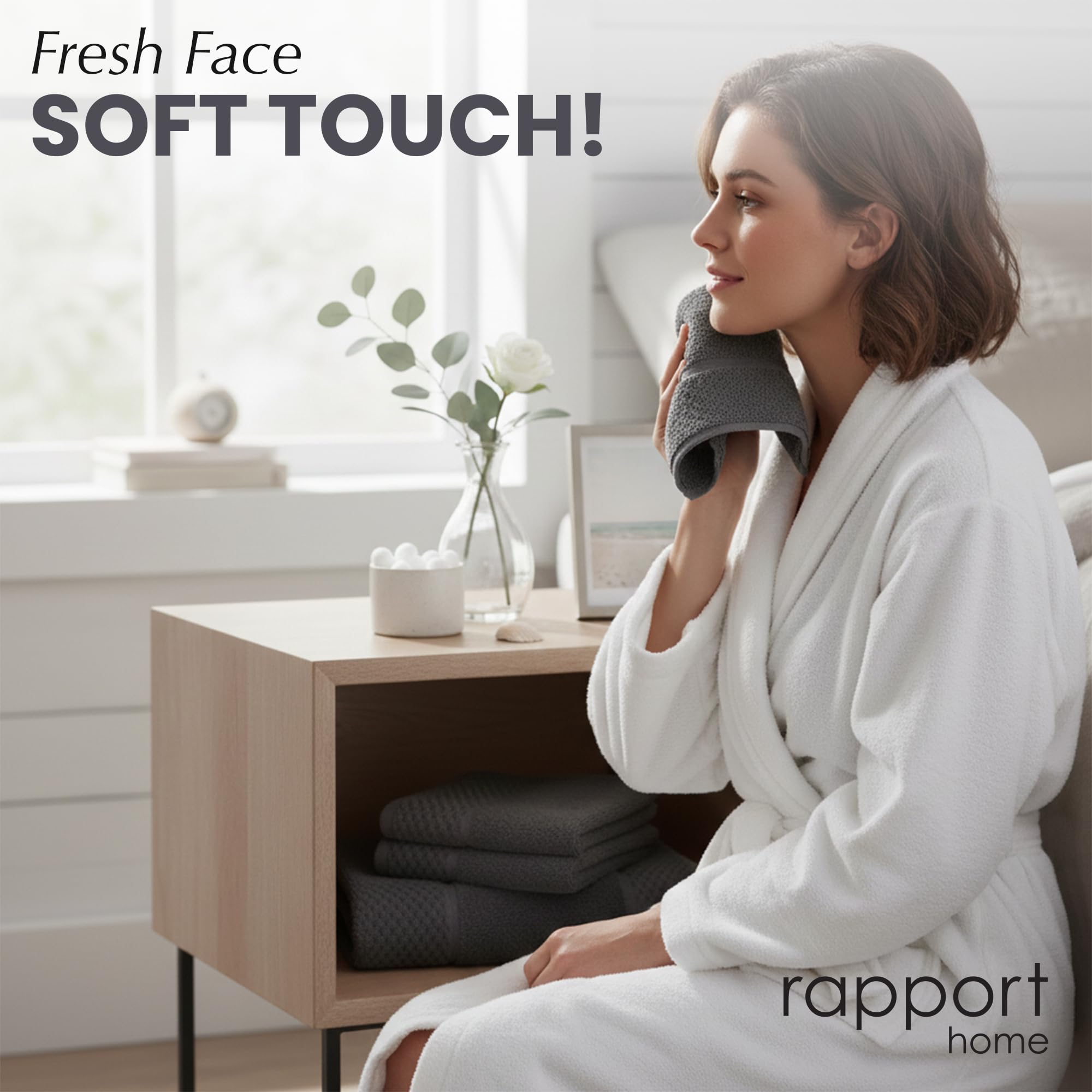 Rapport Home Eden Weave Face Towels 2-Pack Luxurious 100% Cotton 500gsm Soft Absorbent Face Cloths, Oeko-Tex Certified Bathroom Hand Towels