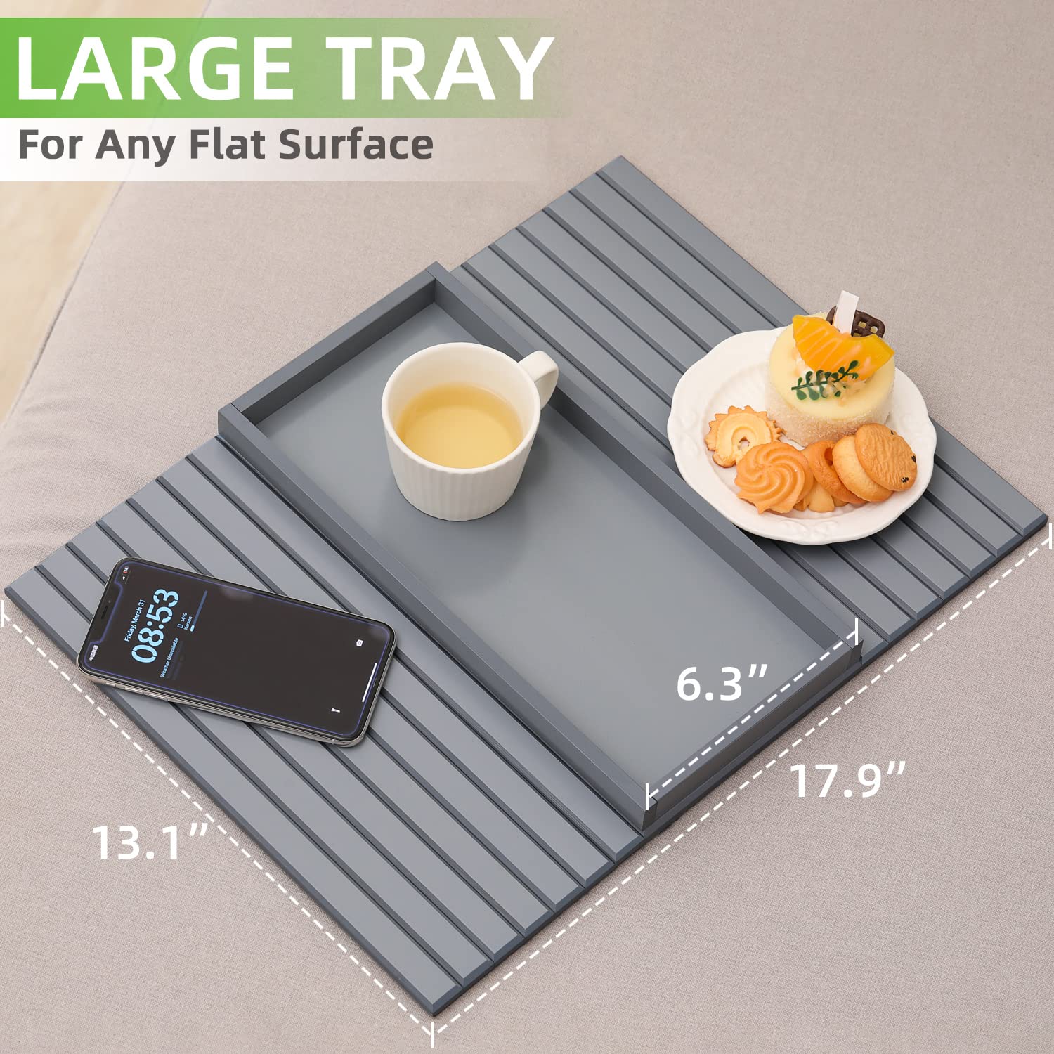 GEHE Bamboo Sofa Arm Tray, Foldable Couch Arm Tray Side Table, Anti-Falling Armrest Tables Cup Holder for Snacks, Drinks, Beers, Phone, Control