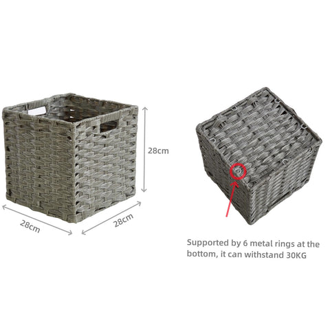 SOCOHOME Cube Storage Box,28x28x28cm Faux Rattan Storage Basket for Toy Clothes Shelf Nursery Closet Waterproof, Non-Mouldy(Grey, 2 Pack)