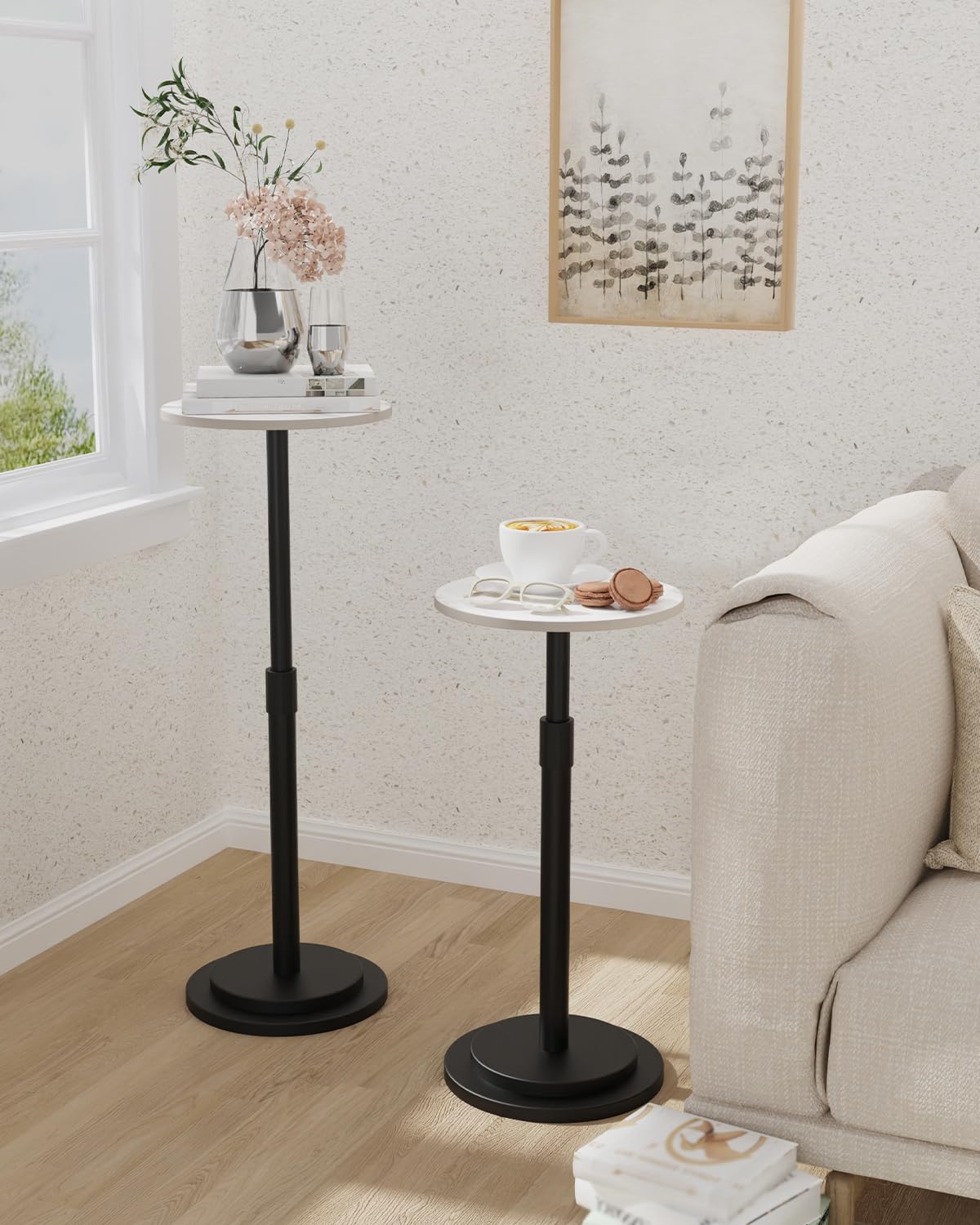 GUOHNHE Round End Table, Height Adjustable Drink Stand, 1 Pack, White