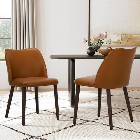 COLAMY Upholstered Dining Chairs, Modern Leather Dining Room Kitchen Side Chair with Padded Seat and Wood Legs for Restaurant/Cafe,White