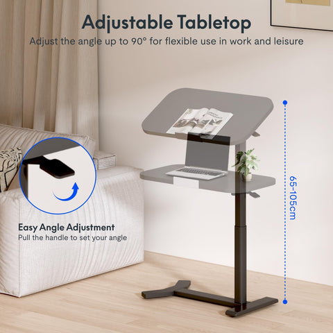 FLEXISPOT Overbed Table with Wheels, Adjustable Height Bedside Table, Rolling Laptop Desk for Bed Sofa, Small Standing Desk 60 x 40 cm