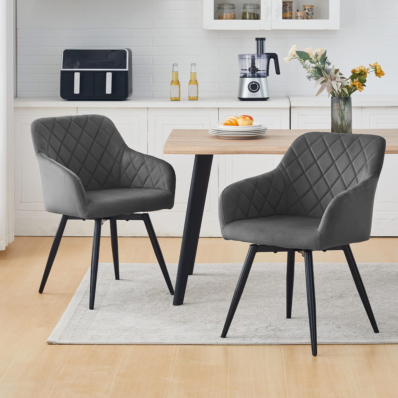 TUKAILAi Velvet Swivel Dining Chairs Set of 2 with Arms, for Dining Room